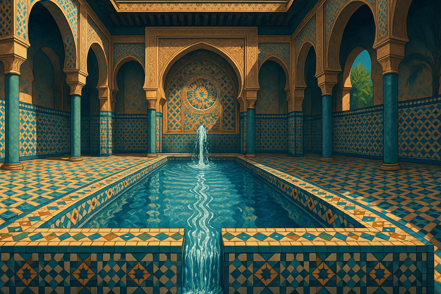 Luxury riad courtyard with a pool